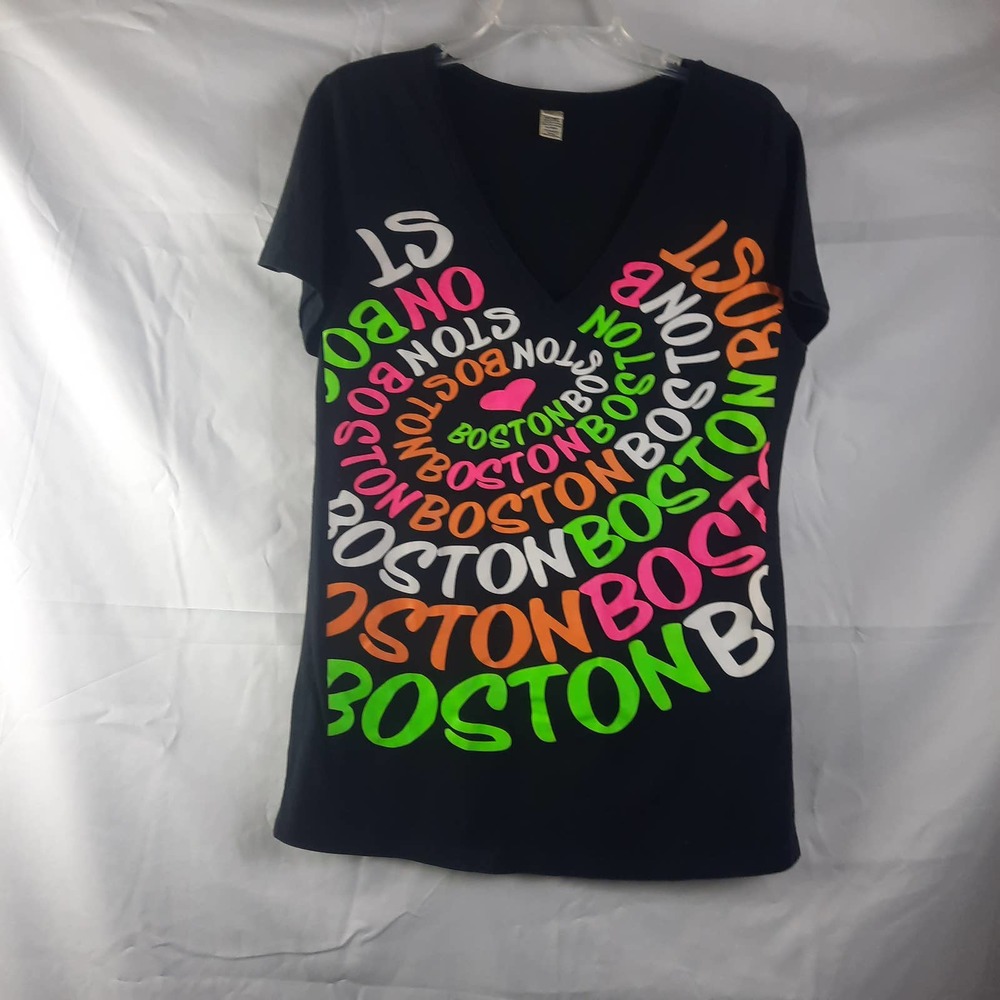 Kavio Boston Black Neon Colors Cap sleeve V-Neck T-shirt 2XL